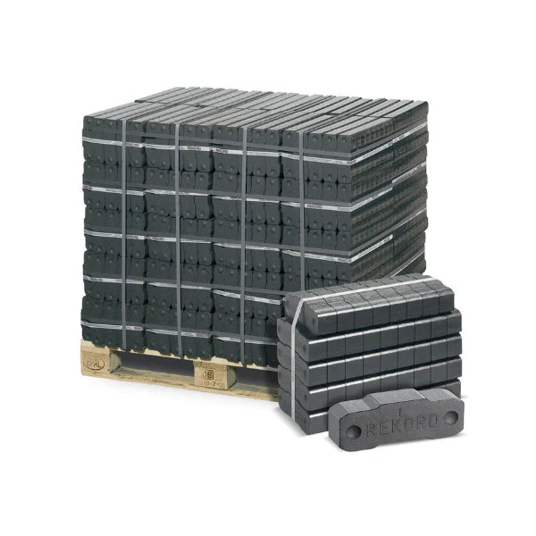 Braunkohlebriketts – 1000 kg Palette (40 × 25 kg Gebinde) – Lang brennende Ofen- und Kaminbriketts