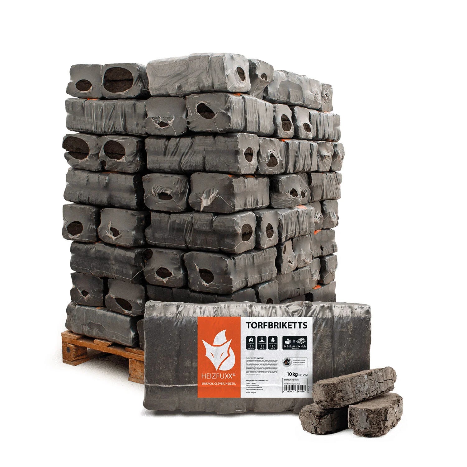 Heizfuxx Torfbriketts Braunkohle Torfkohle 10kg x Palette | 10kg – Brennholz – Lieferung in 3–15 Tagen