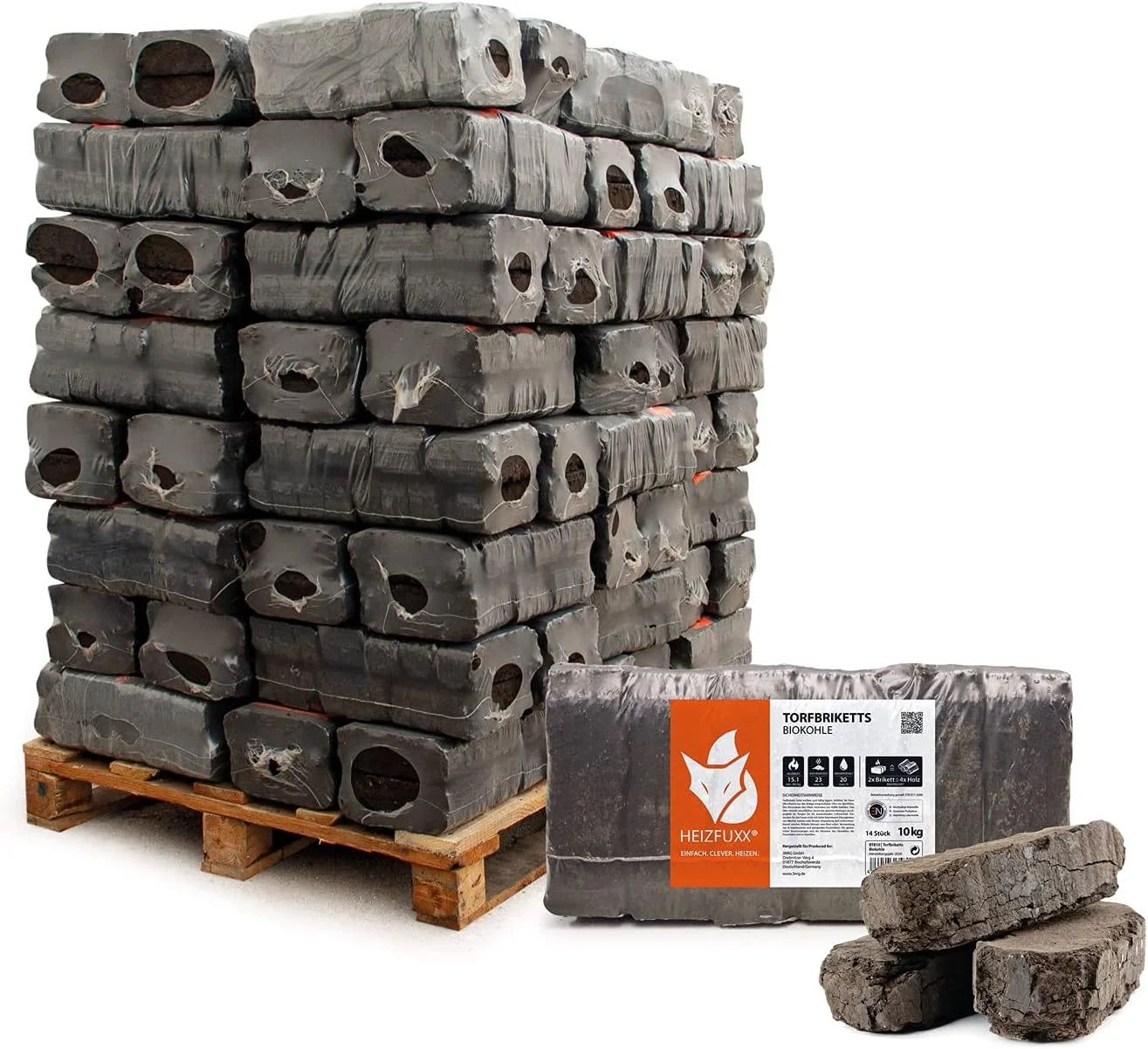 HEIZFUXX Torfbriketts Torfkohle Braunkohle Gluthalter Dauerbrenner Brennholz – Lieferung in 3–15 Tagen