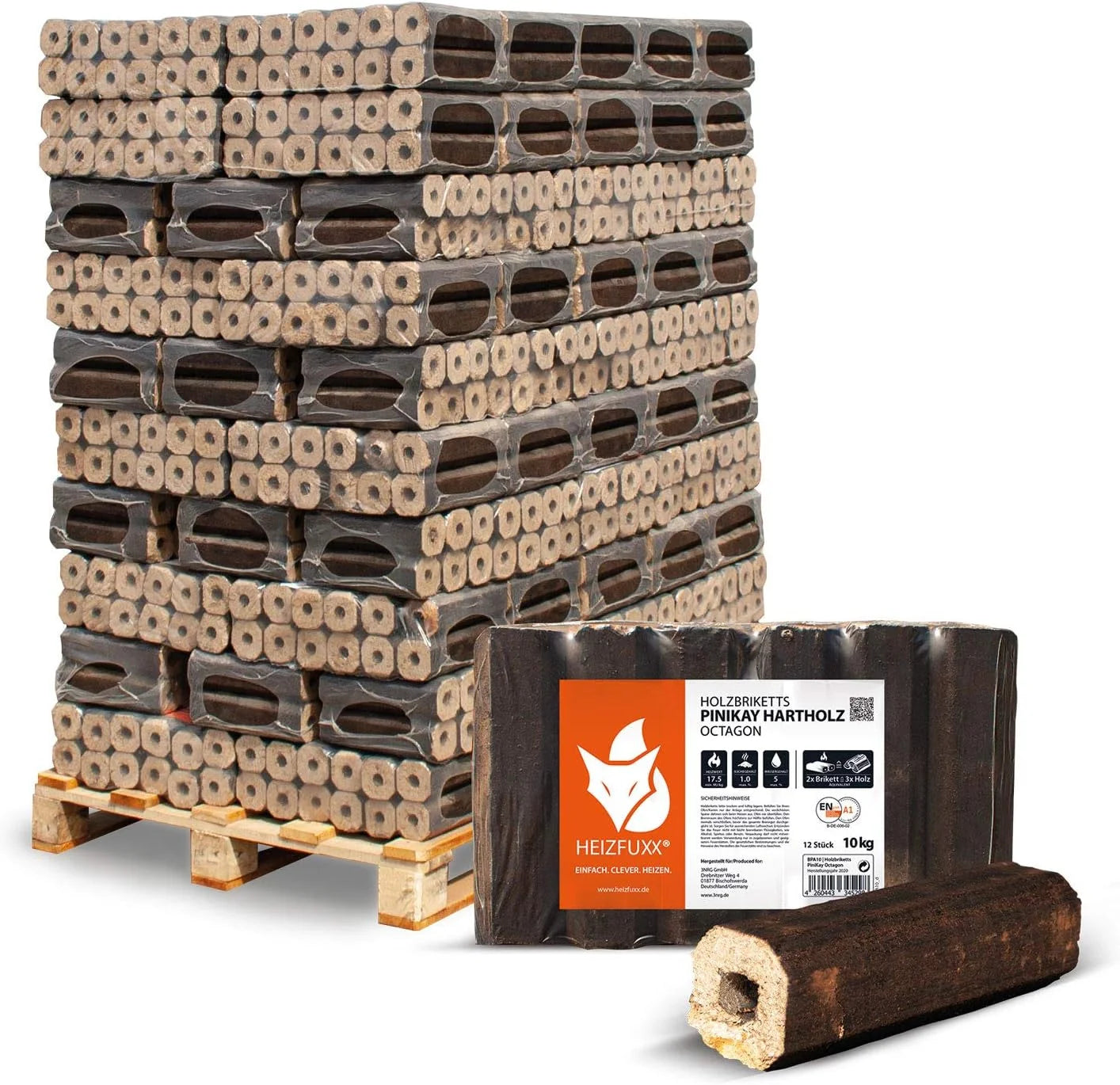 HEIZFUXX Holzbriketts Hartholz Pinikay Octagon Brenn Holz Grill Smoker Brennholz – Lieferung in 3–15 Tagen