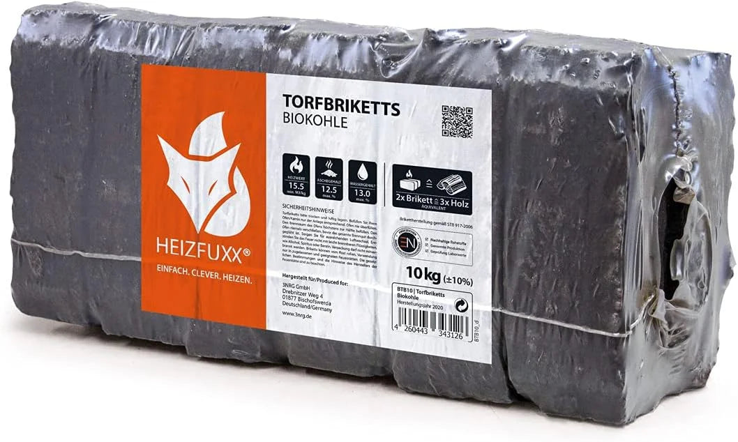 HEIZFUXX Torfbriketts Torfkohle Braunkohle Gluthalter Dauerbrenner Brennholz – Lieferung in 3–15 Tagen